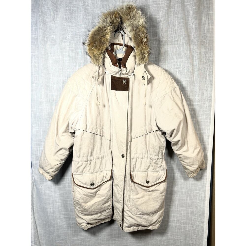 Vtg Cyclone Down Fur Hooded Winter Jacket Puffy Long Women’s Sz Small